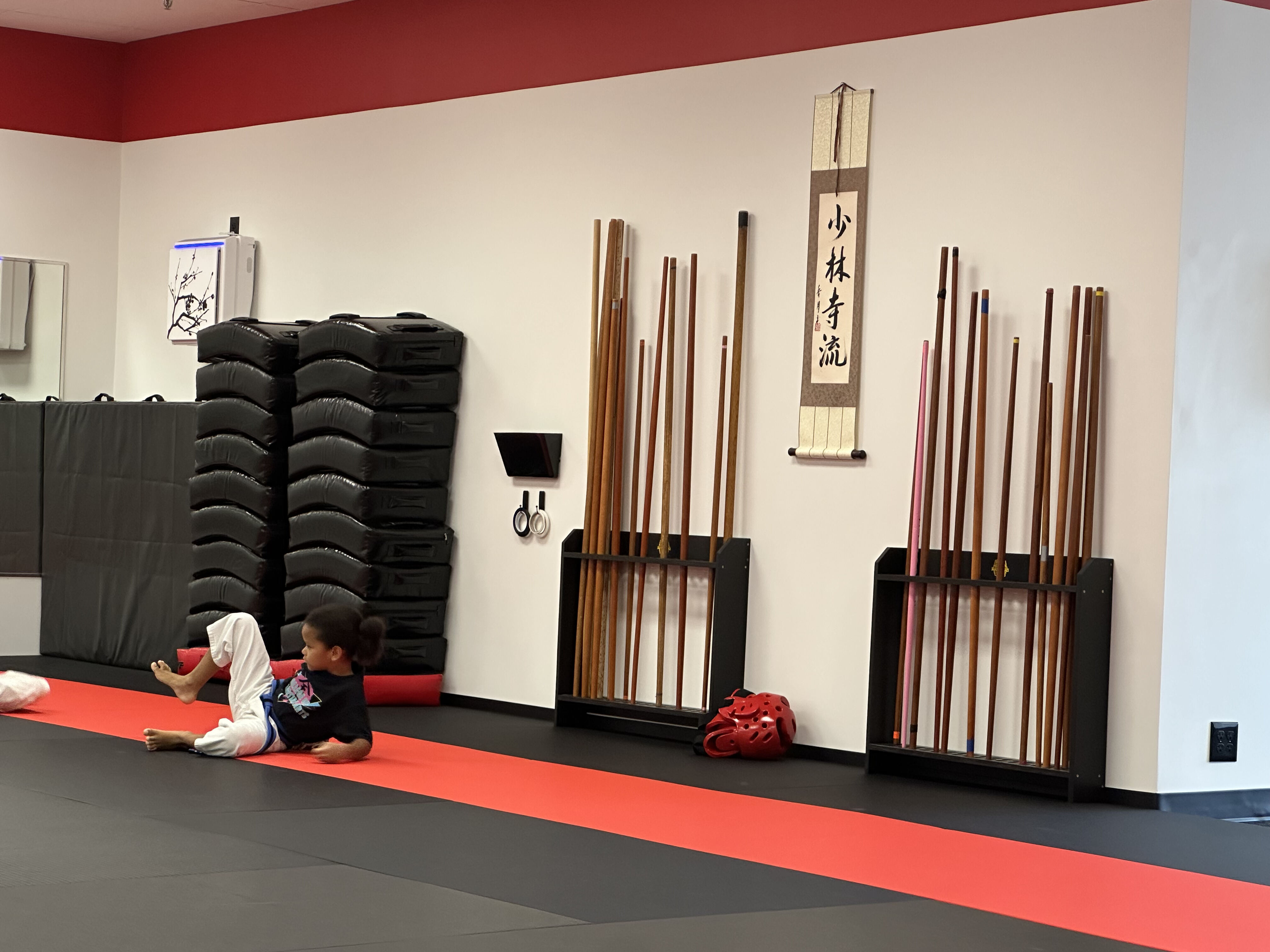 Weapons and pads at the dojo